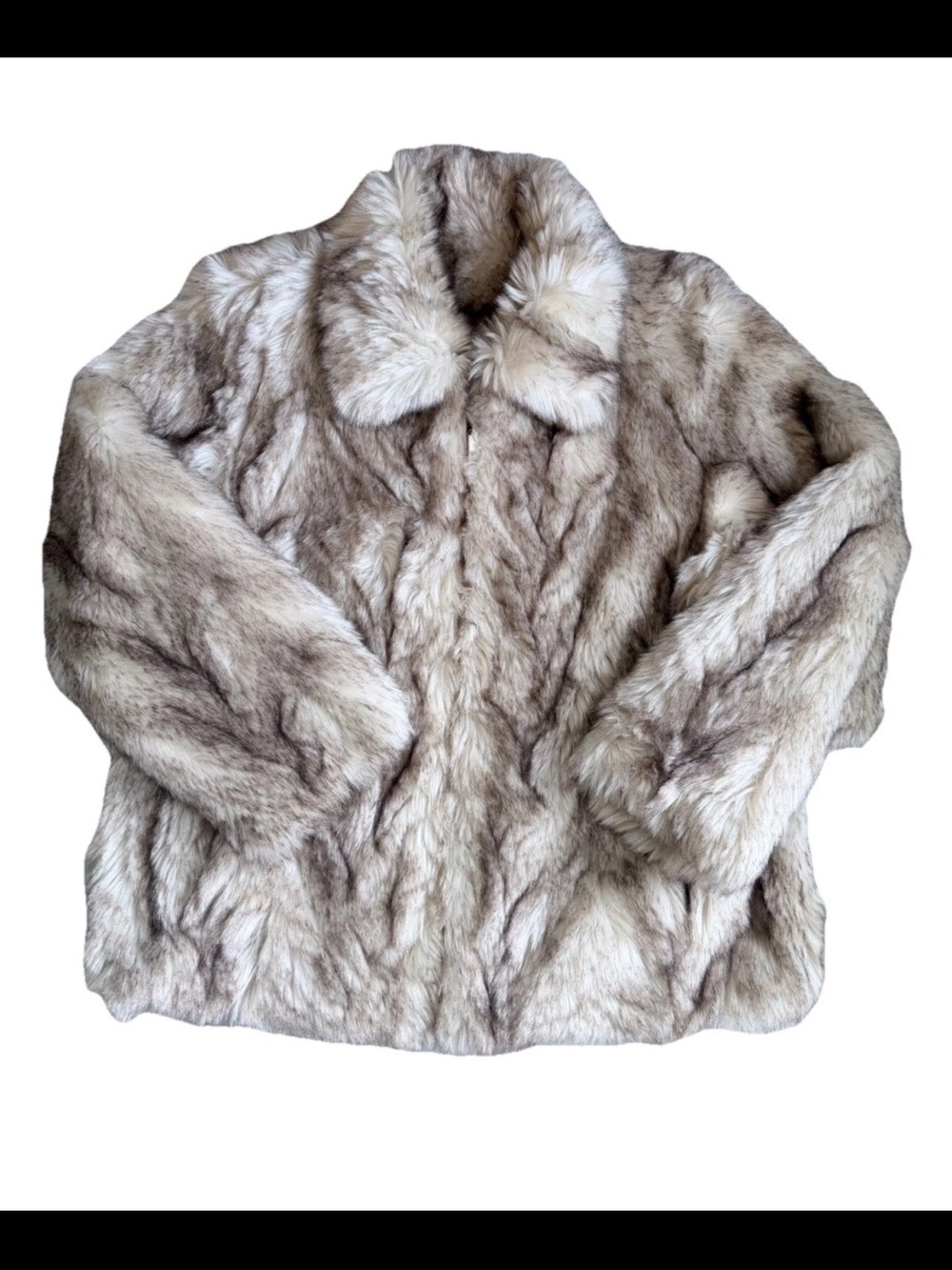 Pamela McCoy 1X Silver Fox Faux Fur Coat Mob Wife Old Money Glam Jacket